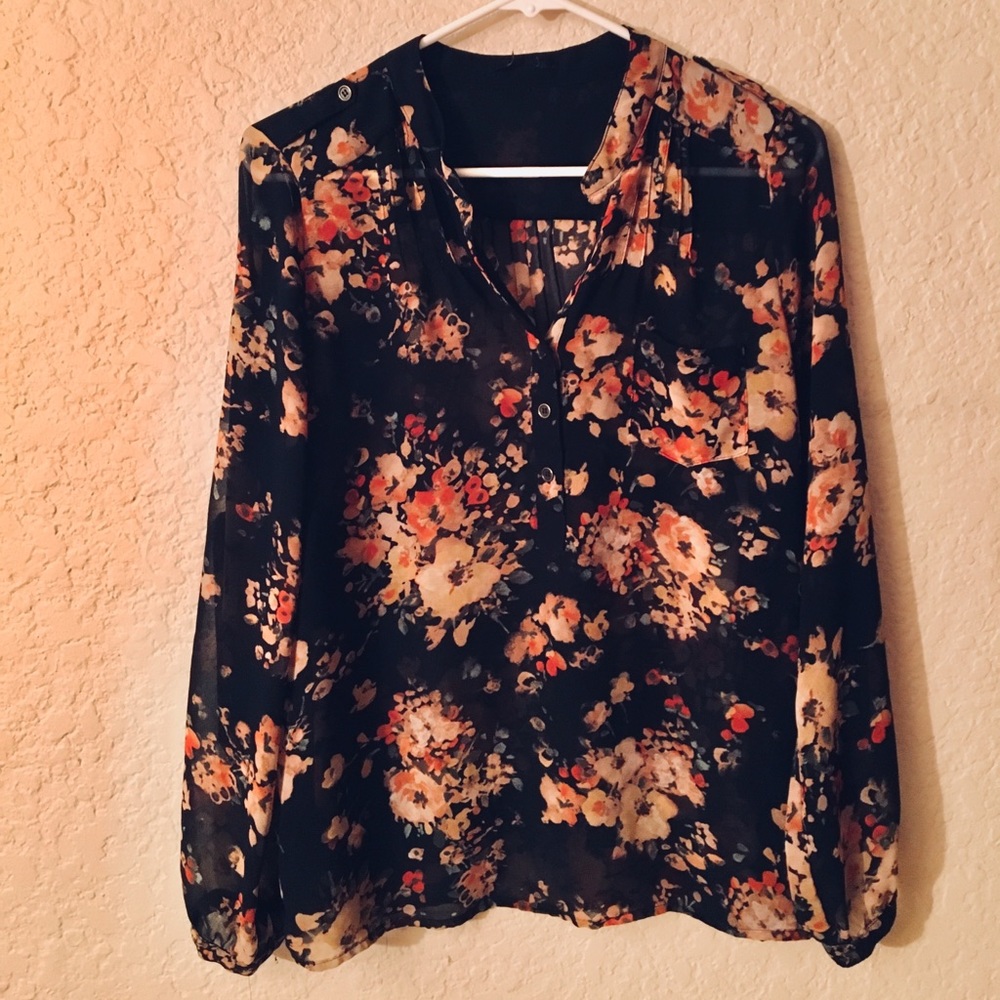 Autumn flowers Sheer Blouse